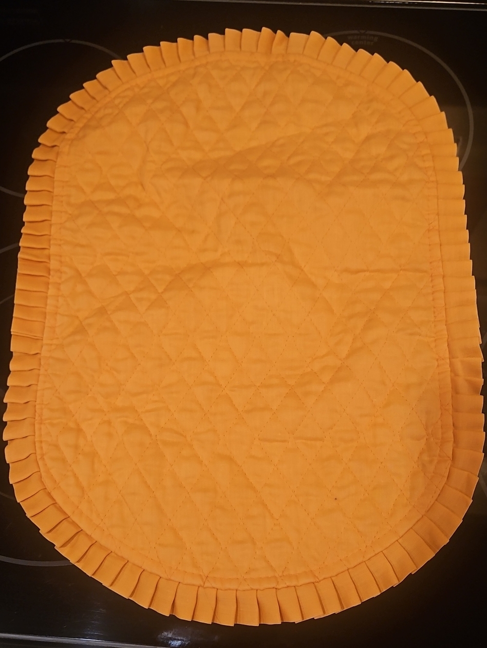 Quilted Pleated Edge Oval Vtg Placemat - Peach In Color